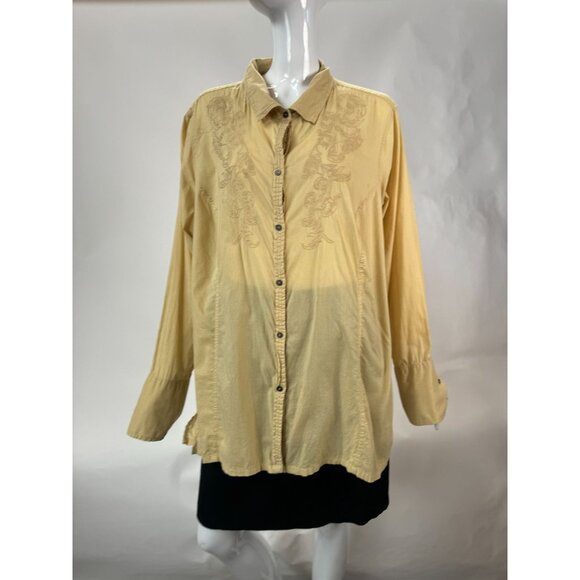 Calvin Klein Jeans Womens Beige Embroidered Button-Up Long Sleeve Shirt 2X - Picture 14 of 16